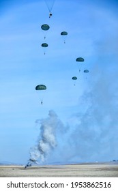 Military Parachute Jump At Training