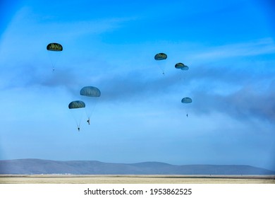 Military Parachute Jump At Training