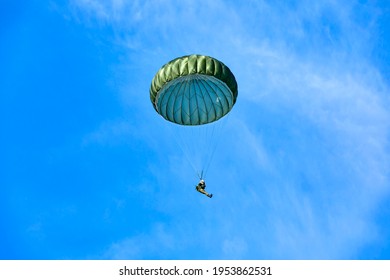 Military Parachute Jump At Training