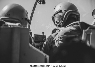 Military Pilot , Cockpit , Fighterjet Cockpit With Two Pilots Isolated On White