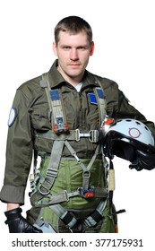 Military Pilot, Isolated In White Background