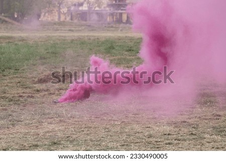 Military pink smoke screen on the grass