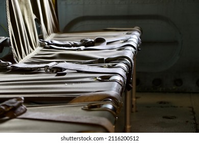 Military Plane Empty Seat In An Old Military Aircraft Under Concept Of Military, Soldier Or War Usage