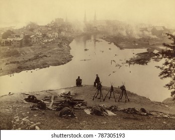 Military Post On Kernville Hill, After The Johnstown Flood, May 31, 1889. 14th National Guard Regiment From Pittsburgh Arrived In Johnstown On June 5th, Five Days Into The Disaster