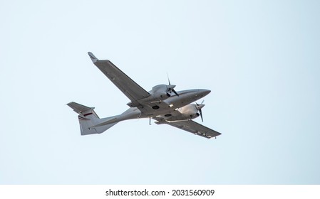 Military Reconnaissance Aircraft, Twin-engine, Single, On A Background Of Sky. Close-up.