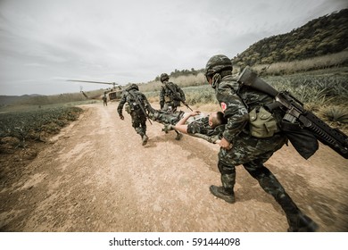 Military Rescue Czech Army Helicopter ,  United States Paratroopers Airborne Infantrymen In The Desert Rescuing Their Brother