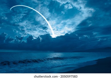 Military Rockets Launch With Fire Clouds At Night