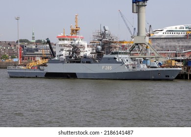 The Military Ship F265 Köln Is Docked At The Shipyard In Hamburg, Germany, June 18, 2022.