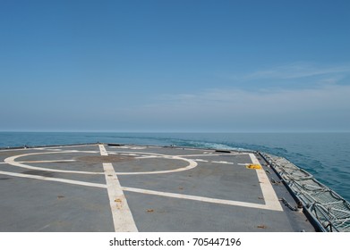 Military Ship Helicopter Flight Deck Ready To Initiate Flight Operations