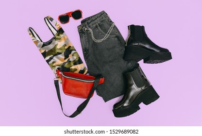 Military Style Outfit.  Flat Lay Fashion Clothing Art