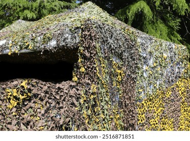 military tent to camouflage among the vegetation during the exercise in a training camp for soldiers - Powered by Shutterstock