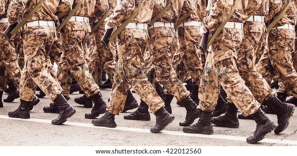 Military Troop Marching Panoramic View Stock Photo (Edit Now) 422012560