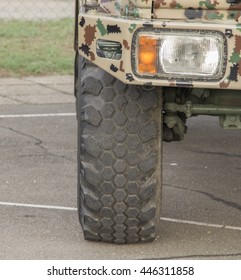 Military truck front headlight and tire