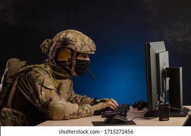 Military Uniform Sitting Computer Conducts Cyber Stock Photo 1715272456 ...