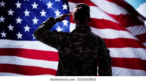 Military US Soldier Saluting Flag. Army Veteran - Powered by Shutterstock