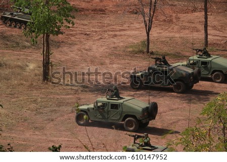 Military vehicles,moved for attack, parallel, lines, for maneuver