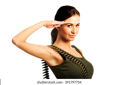 Military Woman Making Salute Gesture