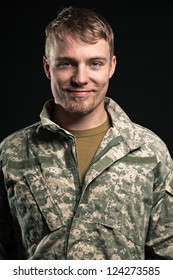 Military Young Man. Smiling. Studio Portrait.