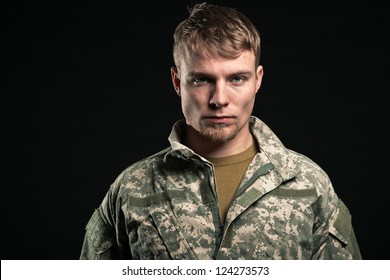 Military Young Man. Studio Portrait.