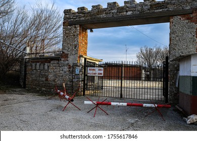 Military Zone. Guarded Entrance On Territory Of Military Base In Bulgaria.