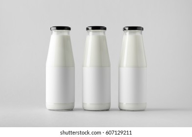 Milk Bottle Mock-Up - Three Bottles. Blank Label