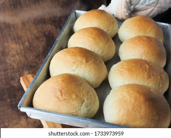 Milk Bread Buns In Baking Tray. 