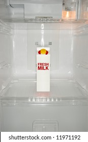 Milk Carton Inside A New Refrigerator