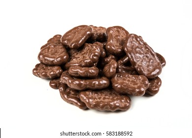 Milk Chocolate Banana Chips Isolated On A White Background