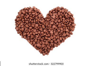 Milk chocolate chips in a heart shape, isolated on a white background - Powered by Shutterstock