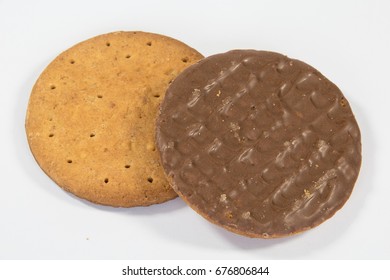 Milk Chocolate Digestive Biscuits Isolated On A White Background