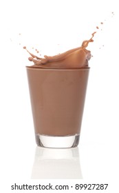 Milk Chocolate Splash Over White Background