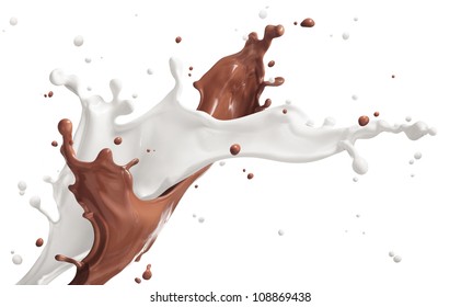 Milk And Chocolate Splashing Isolated On White