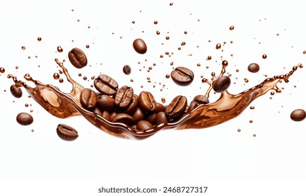 Milk coffee splash with Coffee Bean falling, 3d illustration. black coffee splash - Powered by Shutterstock