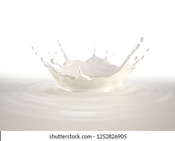 Milk Crown Splash, Splashing In Milk Pool With Ripples.