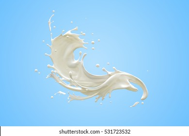 Milk drops and splashes isolated on blue background. 