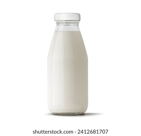 Milk in glass bottle isolated on white background