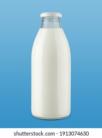 Milk in glass blue background  full depth field