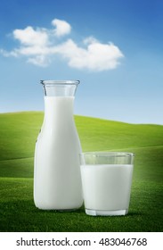 Milk In Glassware On Nature Background