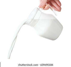 Milk From Jug Pouring Isolated On White Background