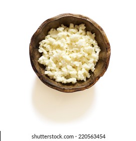 Milk Kefir Grains In Small Bowl Isolated On White