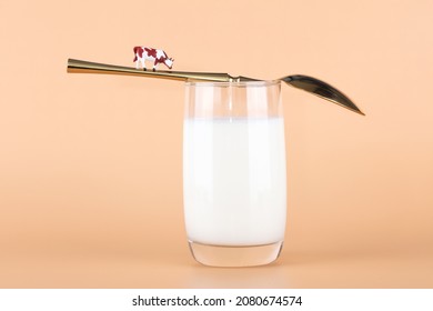 Milk On The Spoon And Miniature Cow On The Spoon