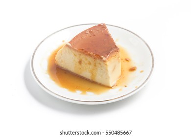 Milk Pudding. Brazilian Flan Isolated On White Background