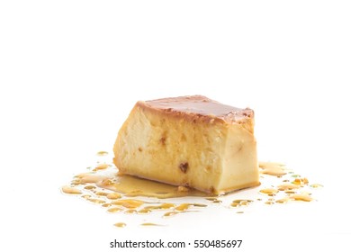 Milk Pudding. Brazilian Flan Isolated On White Background