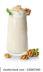 Milk Shake With Nuts On White Background