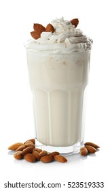 Milk Shake With Nuts On White Background