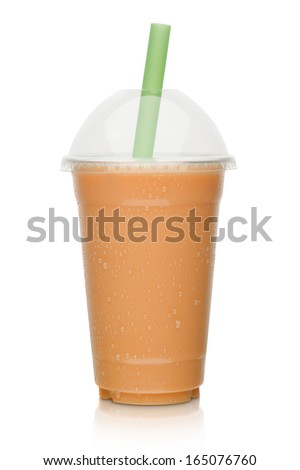 Similar – Image, Stock Photo Orange milkshake isolated on a purple background. Milkshake glass in bright light