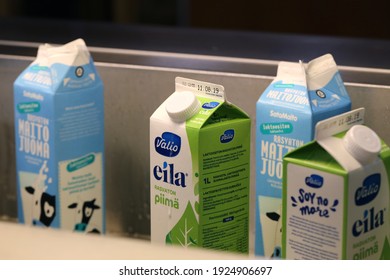 Milk And Sour Milk Cartons. Cold, Fresh, Lactose-free Beverages Ready To Be Enjoyed. Healthy And Delicious Drinks Full Of Calcium, Part Of Healthy Lifestyle And Diet. Aug 2019, Vantaa, Finland.