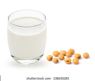 Milk With Soy Beans On White Background