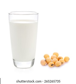 Milk With Soy Beans On White Background.