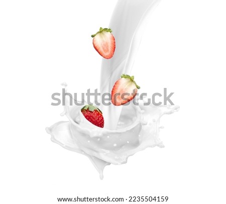 milk splash effect with strawberries for design use